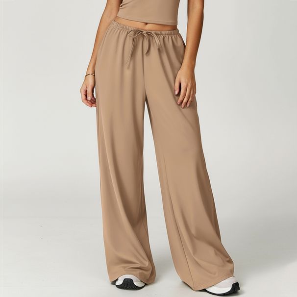 Cross-border Brushed Draped Pocket Wide-leg Loose Casual Women Sports Fitness Elastic Drawstring Trousers Yoga Pants_desvips.com