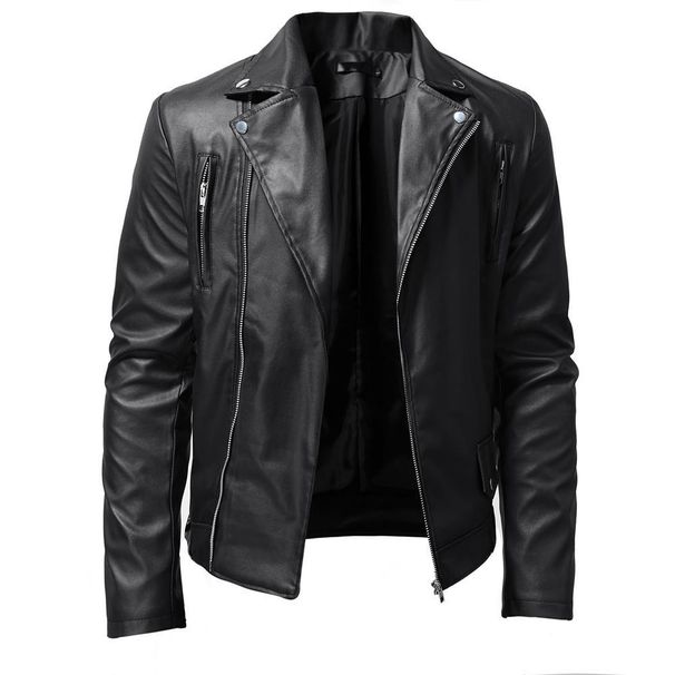 Men's PU Leather Jacket Men's Stand Collar Punk Motorcycle Leather Jacket_desvips.com