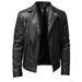 Men's PU Leather Jacket Men's Stand Collar Punk Motorcycle Leather Jacket_desvips.com
