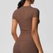 Women's Solid Color Double Sided Brushed Tight Fitting Short Sleeve T-Shirt for Sports Running Fitness Yoga_desvips.com