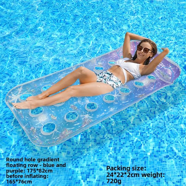 Eco-Friendly Rainbow Inflatable Mat - Heavy-Duty PVC With Glitter Holes & Gradient Colors (200x150cm Double-Sized For Pool/Beach 2-Person Capacity)_desvips.com