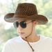 Outdoor Straw For Men Summer Beach Western Cowboy Men's Protection Sun Hat Wide Brim_desvips.com