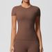Women's Solid Color Double Sided Brushed Tight Fitting Short Sleeve T-Shirt for Sports Running Fitness Yoga_desvips.com