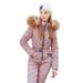 Women's Winter Jumpsuit Fleece-Lined Hooded Coat With Detachable Faux Fur Collar, Warm Polyester Pants Set For Cold Weather (Pink/Black/Blue/Burgundy)_desvips.com
