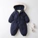 Color-Block Fleece-Lined Hooded Snowsuit For Toddlers - Winter Thermal One-Piece Jumpsuit With Zipper, Soft Polyester, Unisex (80-120cm)_desvips.com
