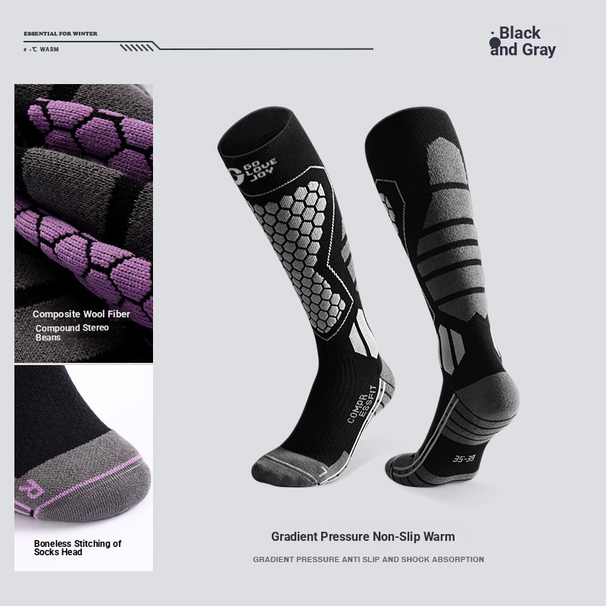 Winter Specialty Wool Ski Socks Quick-drying Outdoor Travel Windproof And Cold-proof Warmth Thickened High Socks_desvips.com