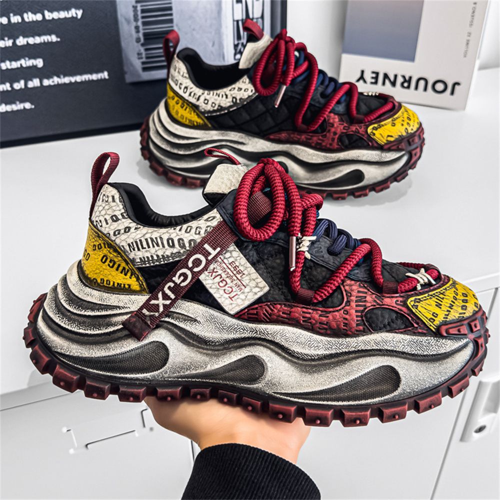 Spring Autumn 2027 Fashion European Station Vintage Sneakers Men Low Top Lace-Up Thick Sole Height Increase Non-Slip Wear-Resistant Running Shoes_desvips.com