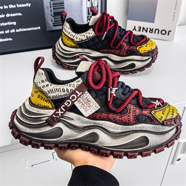 Spring Autumn 2027 Fashion European Station Vintage Sneakers Men Low Top Lace-Up Thick Sole Height Increase Non-Slip Wear-Resistant Running Shoes_desvips.com