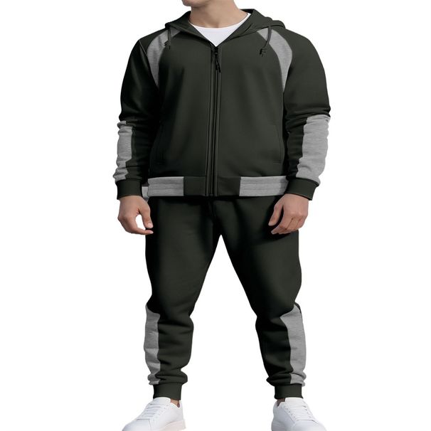 2026 European-USA Fashion Tracksuits Youth/Men Long Sleeve Zipper Hooded Sweatshirts + Lace-Up Sweatpants Splicing Two-Piece Sport Suits_desvips.com