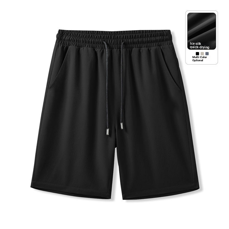 Summer Thin Men's Sporty Loose Fat Black Ice Silk Cropped Shorts_desvips.com