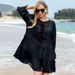 Summer New Long Sleeve Black Loose Comfortable Bikini Beach Sun Protection Cover-Up Swimsuit Dress For Women_desvips.com
