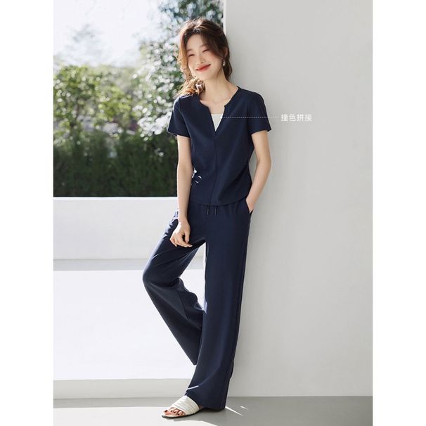 Fashionable Casual Sports Suit For Women, 2025 Summer New Style, Trendy, Age-reducing, Slimming T-shirt And Wide-leg_desvips.com