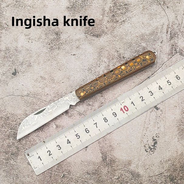 Injisa Folding Portable Meat And Fruit Knife, Wilderness Survival Tool, Damascus Steel, Foldable_desvips.com