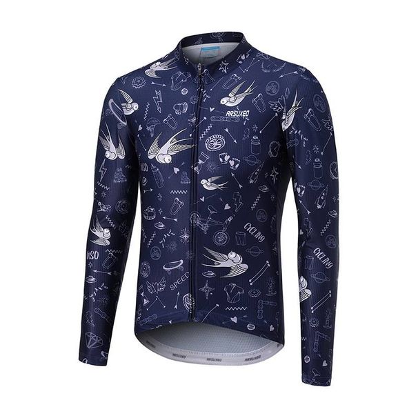 NOKO-ARSUXEO Cycling Clothes Mountain Bike Road Bike Long Sleeve Men's Printed Tops Cycling Clothes Sportswear Outdoor Thin Breathable_desvips.com