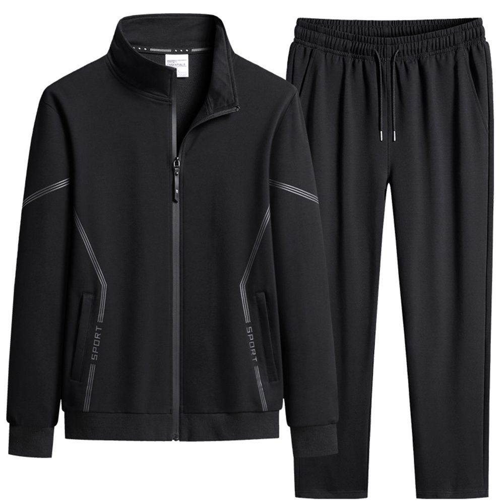 2026 Fashion Tracksuits Youth/Men Stand Collar Zipper Jacket + Lace-Up Sweatpants Cotton Loose Two-Piece Sport Suits M-8XL_desvips.com