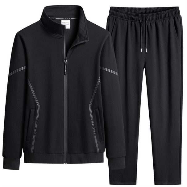 2026 Fashion Tracksuits Youth/Men Stand Collar Zipper Jacket + Lace-Up Sweatpants Cotton Loose Two-Piece Sport Suits M-8XL_desvips.com