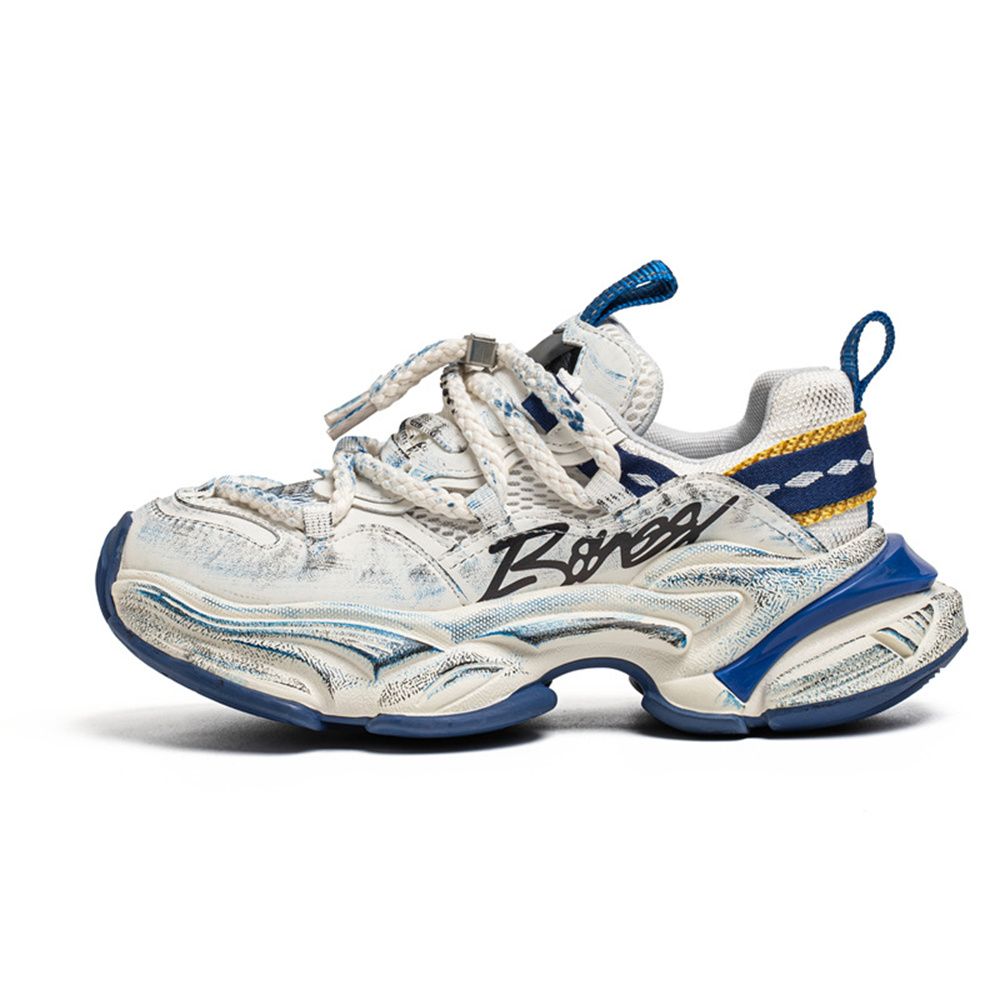 2026 Fashion European Station Vintage Sneakers Youth/Men PU+Mesh Low Top Lace-Up Thick Sole Non-Slip Wear-Resistant Running Shoes_desvips.com