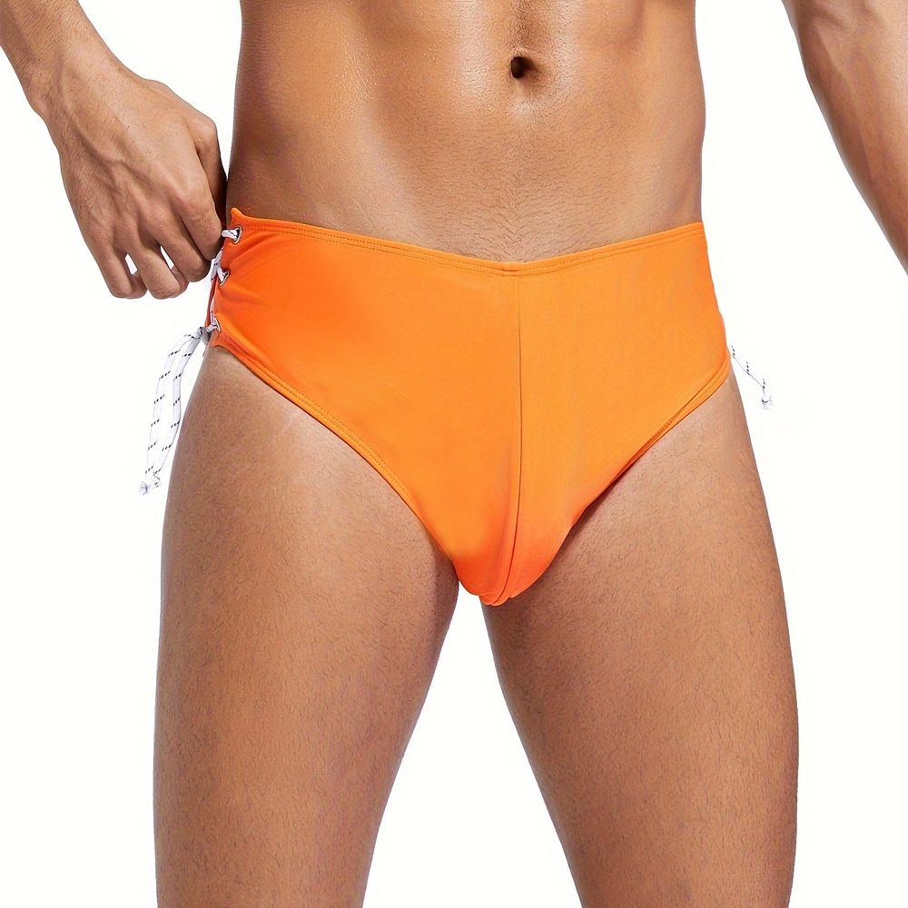 Men's Sexy Solid-Color Swim Shorts - Dual Side Drawstrings & Anti-Slip Lining (Quick-Dry Fabric & UPF 50+) - Beach & Pool Wear_desvips.com