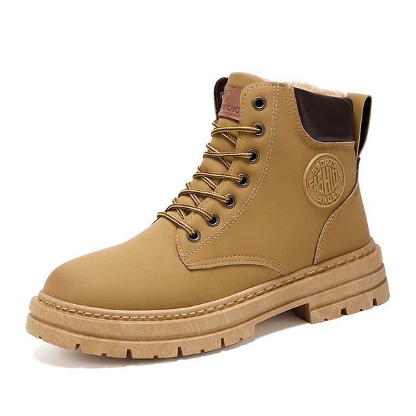New Plush And Thick Winter Insulation Martin Boots Retro Work Attire High Top Shoes British Style_desvips.com