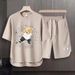 Men's Clothing 2024 Waffle Casual Summer Suit Men's Loose Teen Short sleeved T shirt Shorts Handsome Two piece Suit_desvips.com