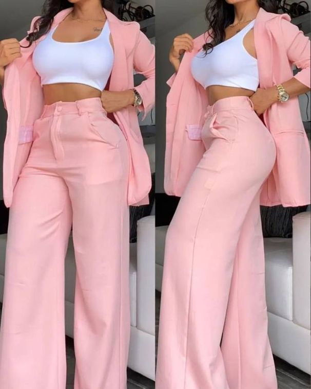 Women's Clothing Elegant Floral Sleeveless Suit Jacket + Lace Up Casual Trousers Suit_desvips.com