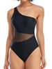 Happybuyner Women Bikini Sleeveless One-shoulder See-through Patchwork Summer Swimming Bathing Swimsuit_desvips.com