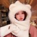 LazyZoom Autumn Winter Bear Ears Plush Scarf Combo For Women Cycling Warm Versatile Mask Ear Protection Neck Warmer Hat_desvips.com