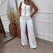 Women's Clothing Solid Color Off-shoulder Single-breasted Sleeveless Casual Professional Suit Set_desvips.com