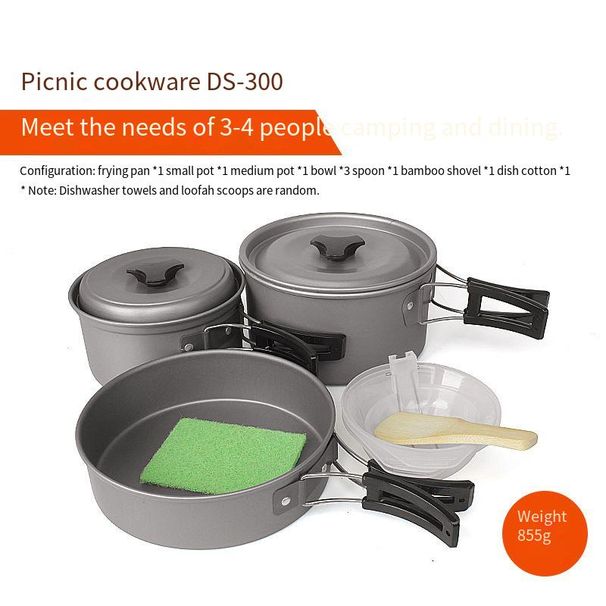 Outdoor Camping Pot Set 3 4 People Cookware Set Camping Portable Pot Folding Picnic Self Driving Tableware DS300_desvips.com