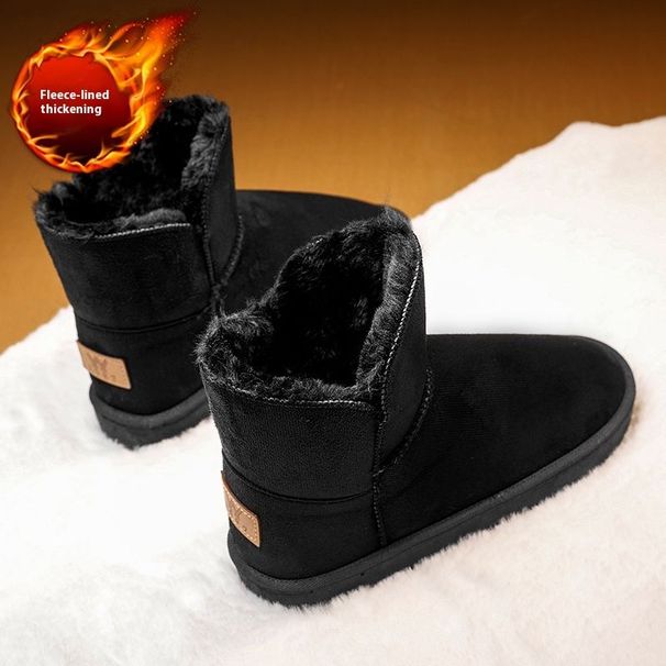 Snow Men In Winter, Thick Warm With Fleece, Black Bread, Shoes, Fur And Leather Integrated, Northeast Cotton Boots For_desvips.com