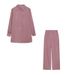 Women's Clothing long sleeved temperament commuter skin color linen solid color slit long shirt and wide leg pants set_desvips.com