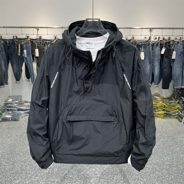2027 Fashion European-USA Style Outerwear Youth/Men Polyester Pure Color Half Zipper Long Sleeve Windproof Waterproof Hooded Jacket M-4XL_desvips.com