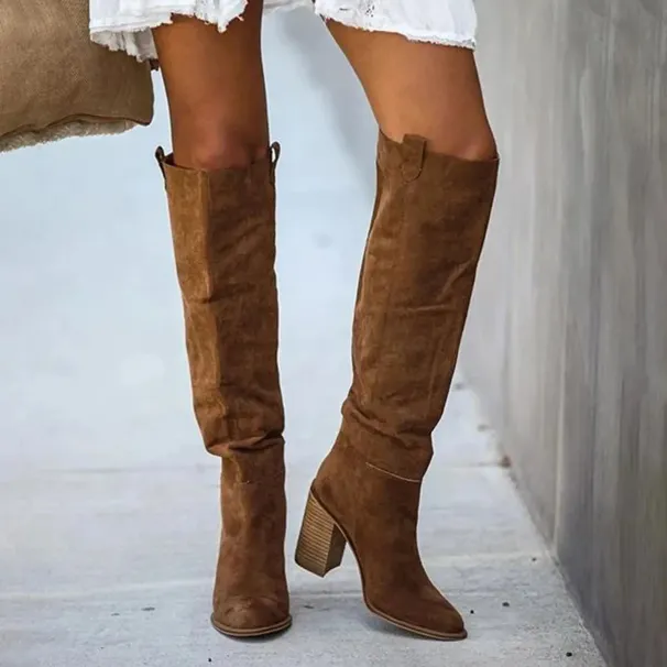 Fashionable Casual Retro Long Knee Denim Square High Heels Boots Bottes Womens Botas De Mujer Atos 240911_desvips.com