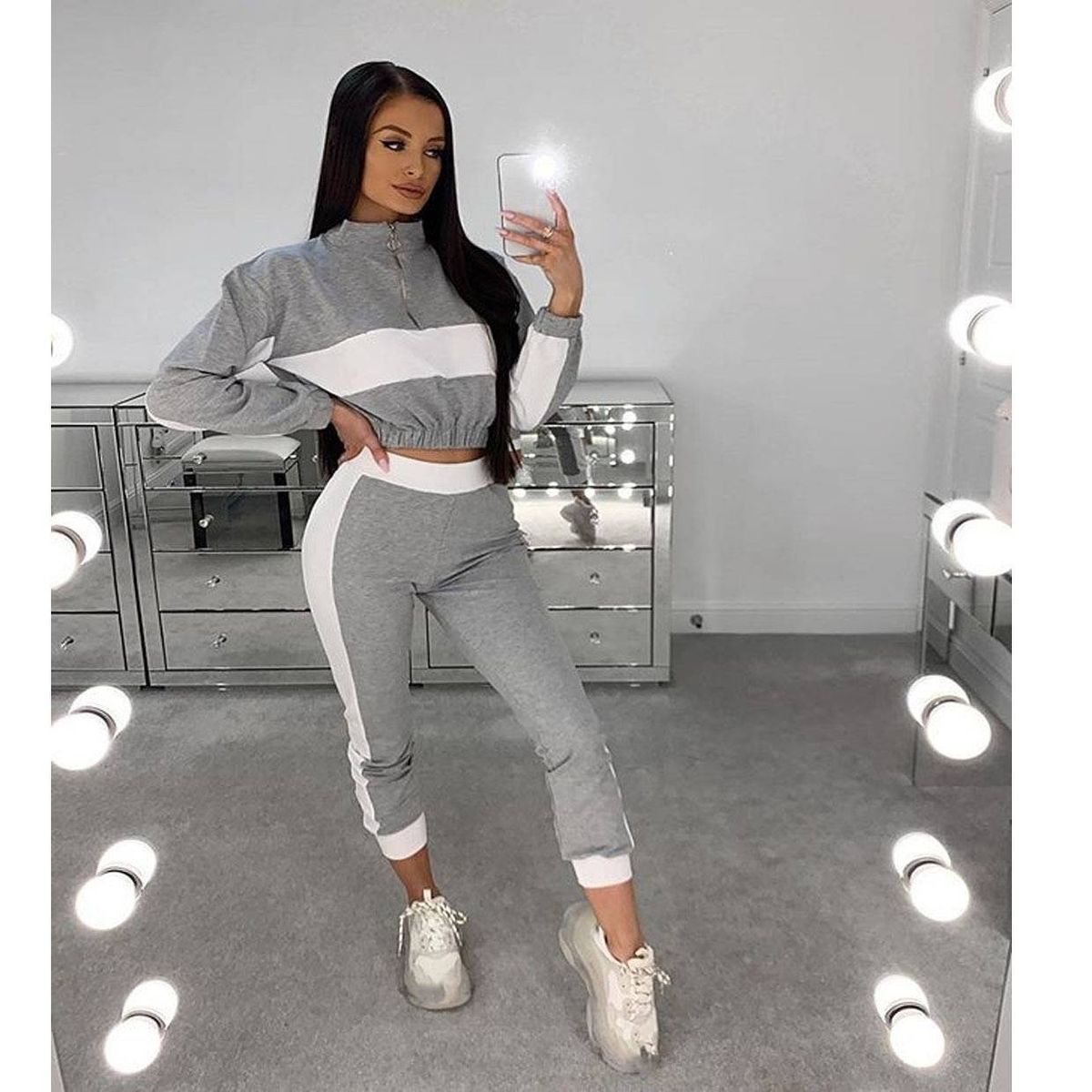 Women's Clothing Long Sleeve Fashion Casual Suit Color Matching Style _desvips.com