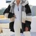 Women's Clothing autumn and winter warm plush patchwork zipper pocket hooded loose coat _desvips.com