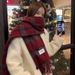 2024 New Plaid National Three Lines Christmas Red Korean Version Versatile Student Couple Warm Ins Neck Scarf Autumn_desvips.com