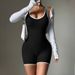 Color Block Sexy U Back Yoga Bodysuit Shorts Padded Bust Cinched Waist Fitness Body Building Sportswear_desvips.com