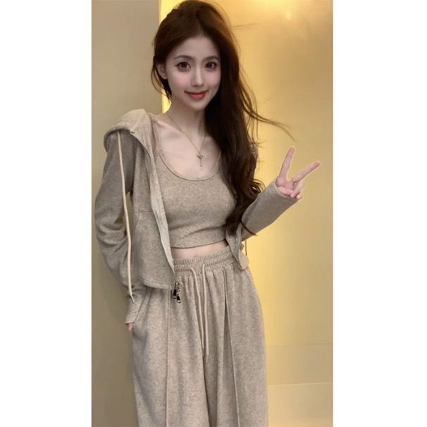 Casual Sports Suit For Women 2024 Autumn Outfit High-End Fashion Sweatshirt And Sweatpants Three-Piece Set Stylish_desvips.com