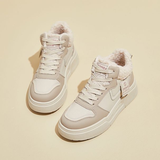 jiajia Ins Fleece-Lined Mid-Top Female Students Korean Version 2025 Winter New Warm Versatile Cotton Shoes For Women_desvips.com