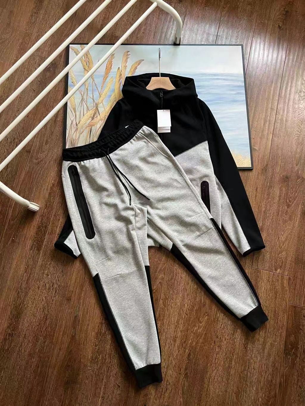 Spring Autumn New Sports Suit Men's Knitted Casual Hooded Cardigan 922 Jacket And 002 Sweatpants Set_desvips.com