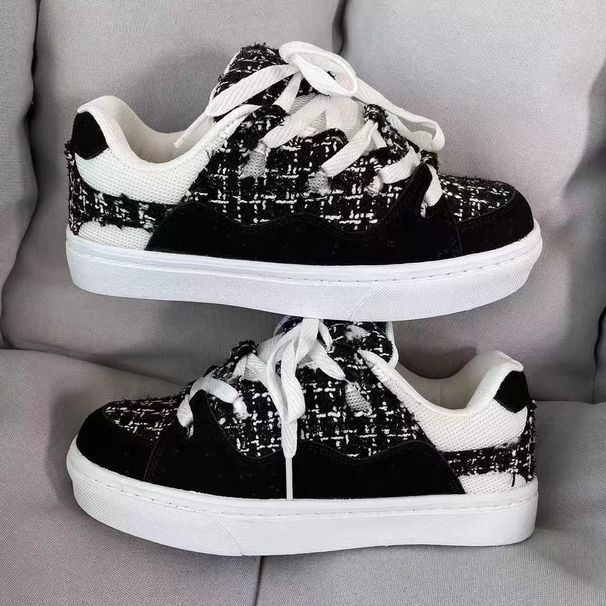 Campus New Black And White Couple Bread Fragrance Flip Skate Shoes Fur Canvas Style Niche Design Patchwork Unisex_desvips.com