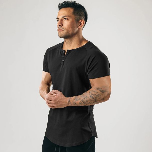 Muscular Men's Cotton Crew Neck T-shirt, Sports Short-sleeve Henley European And American Style Tough Guy Fitness_desvips.com