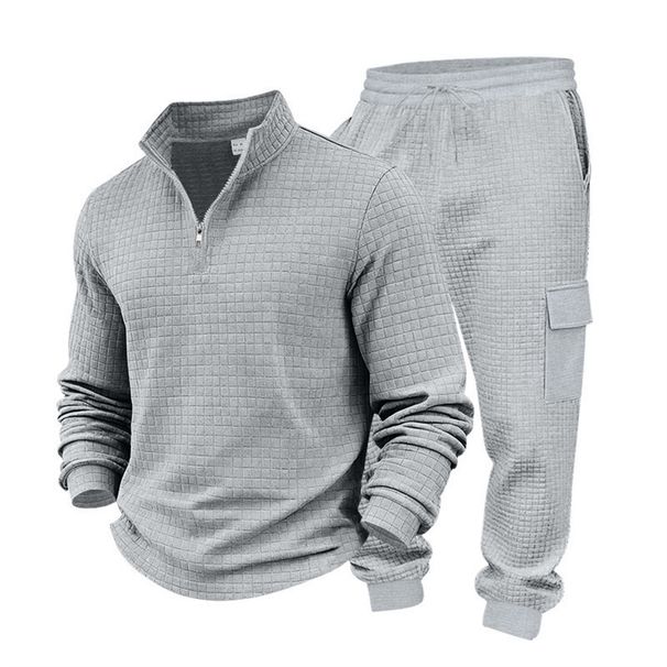 Fashion Tracksuits Youth/Men Stand Collar Half Zipper Sweatshirts + Lace-Up Sweatpants Two-Piece Casual Sport Suits_desvips.com