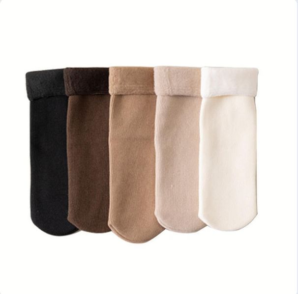 Snow Socks For Women In Autumn And Winter, Thick Mid-tube Vertical Strips, Plush Plush Thickened, Warm And Thick Socks(5 Pairs)_desvips.com