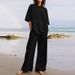 Lightweight Cotton Linen Lounge Set Women's Oversized T-Shirt & Wide Leg Pants_desvips.com