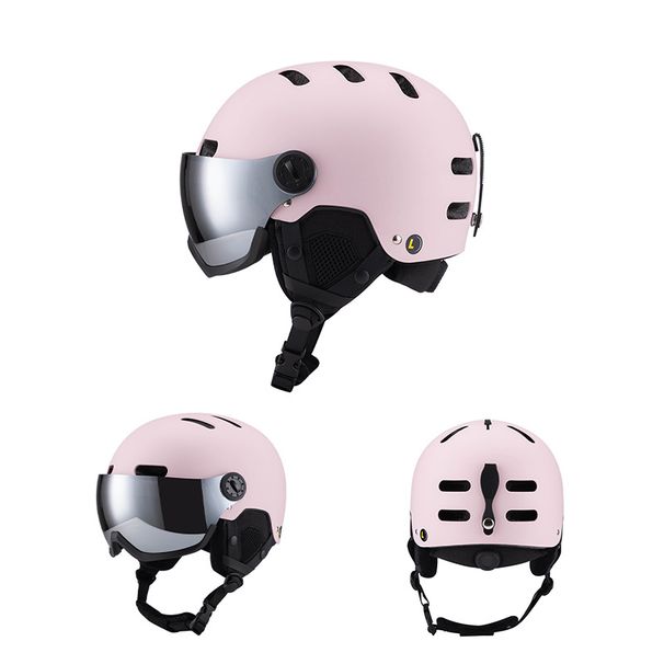 The new Snow Mirror integrated ski helmet can be adjusted for adult men and women's basic warm single and double board snow helmet_desvips.com