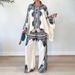 Women's clothing autumn new fashion printed lapel bat sleeve top loose trousers two-piece set_desvips.com