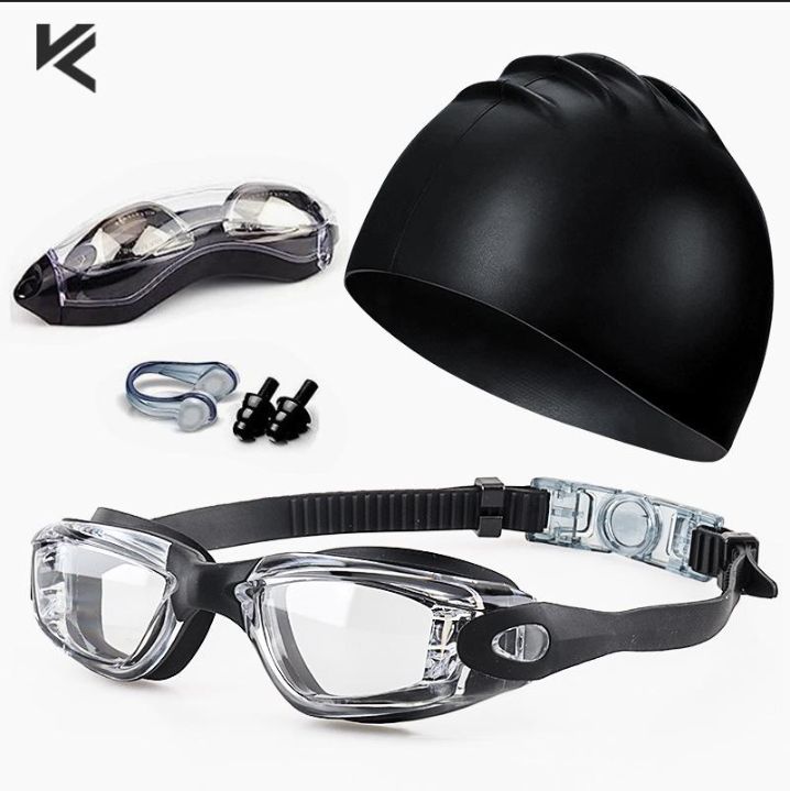 Swimming Caps Swimming Goggles And Swimming Cap Set HD Anti Fog Electroplating Colorful Professional Silicone Swimming Cap Swimming Goggles Boxed_desvips.com