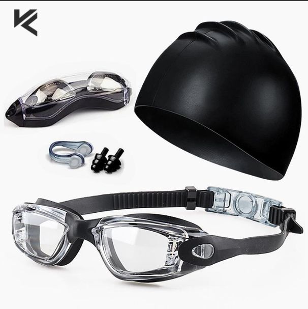 Swimming Caps Swimming Goggles And Swimming Cap Set HD Anti Fog Electroplating Colorful Professional Silicone Swimming Cap Swimming Goggles Boxed_desvips.com