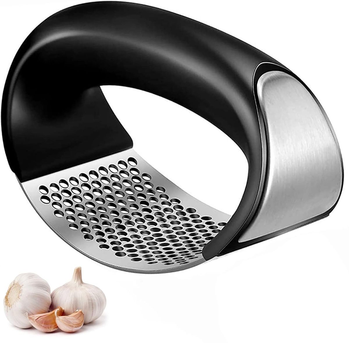 Garlic Press Rocker, Jutian Stainless Steel Garlic Mincer Crusher Professional Kitchen Gadgets Garlic Chopper_desvips.com